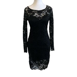 Ambiance Double Layer Lace Long Sleeve Dress, Size M